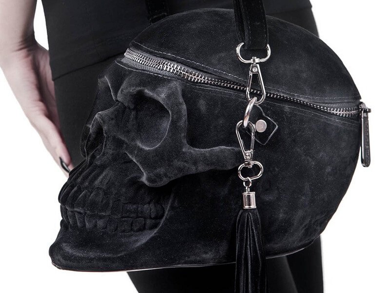 Velvet skull handbag